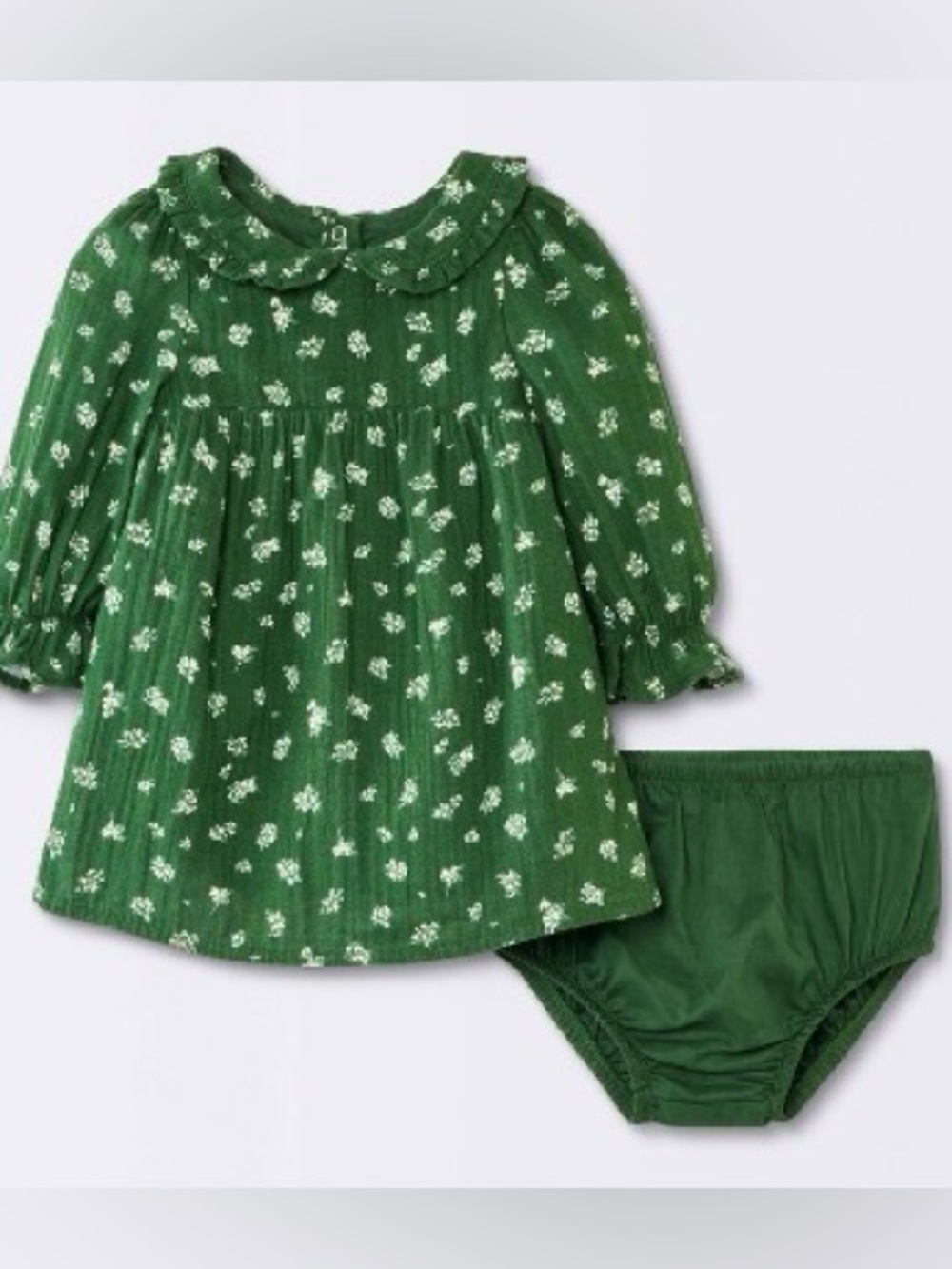 Cloud Island Baby Girls Green Floral Baby Dress with Bloomers 0-3M